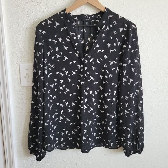 F21 Sheer Bird Print Blouse Size Large - Picture 1 of 5